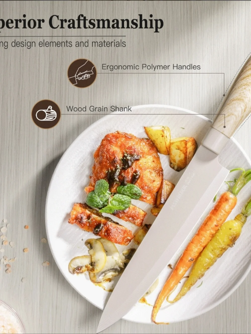 Astercook 6 Piece Knife Set, Khaki Knives Blcok Sets for Kitchen